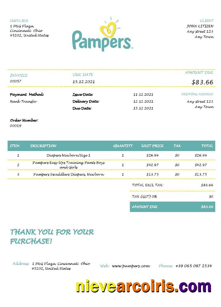 USA Pampers invoice